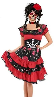 Adult Day Of The Dead Halloween Skeleton Sugar Skull Fancy Dress Costume XL • £15