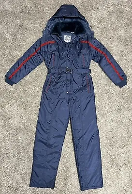 Vintage Ski Suit Outfit Women's Size XS/S (Youth Size 16) Navy/Red Insulated • $36