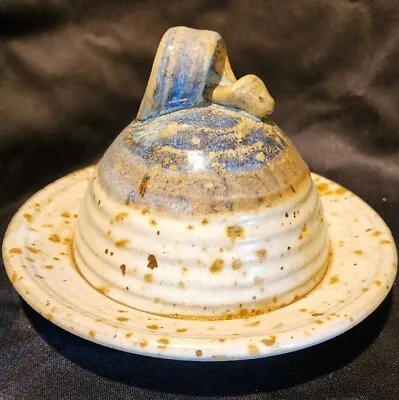 Vintage Signed Studio Pottery Mid Century Modern Metallic Cheese Butter Dome • $23.95