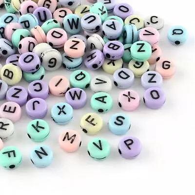 50 Letter Beads Alphabet Beads Pastel Bulk Beads Wholesale 7mm Flat Assorted Lot • $3.49