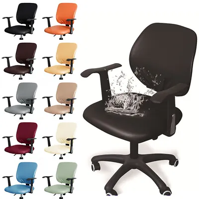 2 Piece PU Leather Stretch Office Chair Seat Cover Waterproof Swivel Protector • $24.19