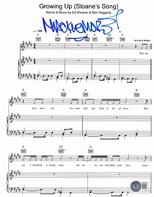 Macklemore Signed Growing Up Autograph Lyric Sheet Music Beckett Bas Coa • $348.98