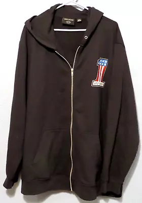 Harley Davidson Full Zip Hooded Black Sweatshirt #1 Red White And Blue 3XL • $28.95