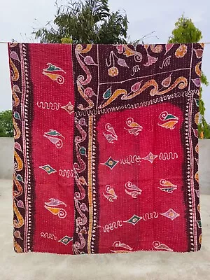 Indian Handmade Screen Print Cotton Vintage Kantha Coverlet Blanket Quilt • $30.33