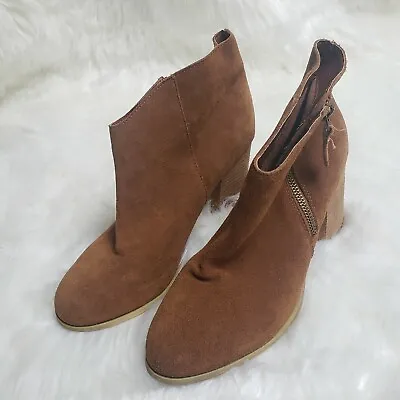 Urban Outfitters Ecote Cow Suede Ankle Booties Size 9 3.25  Heel Tan Brown • $29.99