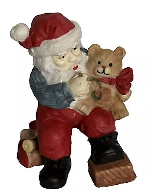 Mervyns Village Square Vintage Christmas Resin Figurine Santa & Teddy Bear Vtg • $19.94