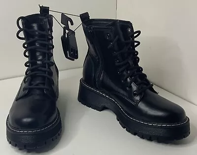 Madden Girl Carra Womens Size 8 Combat Boots Faux Black Leather Lug Boots New • $49.99