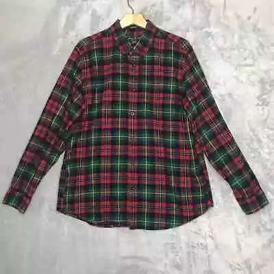 Eddie Bauer Flannel Shirt Mens Large Red Green Tartan Plaid Relaxed Fit Outdoor • $18