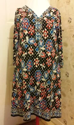 Voir Dress Black Colorful Floral Diamonds 3/4 Sleeve Sheath Dress Womens Size 18 • $11