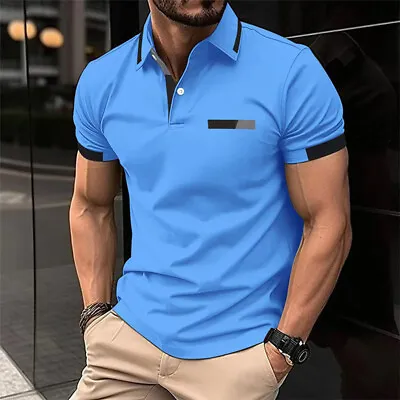 Mens T Shirts Short Sleeve Polo Shirt Men Casual Running Colorblock Blouse Golf • $19.99