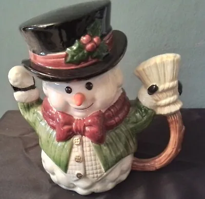 Fitz And Floyd 'Frosty's Frolic' Snowman Cookie Jar With Broom • $9.99