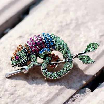 Fashion Vintage Rhinestone Chameleon Animal Brooch Party Pins Women Jewelry Gift • $2.11