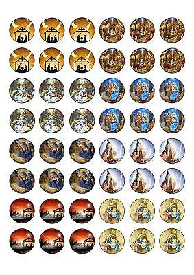 £2.19 • Buy 48 Round Edible Traditional Religious Christmas Wafer Paper Cupcake Cake Toppers