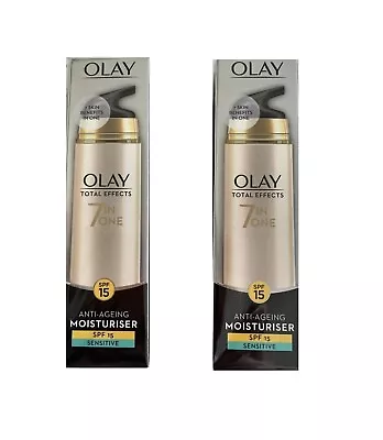 2x Olay Total Effects 7 In One Anti-Aging Moisturiser With SPF 15 Sensitive 50ml • £14.95