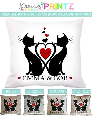 Personalised Cushion Cat Love Gift Valentines Day Engagement Newly Weds Custom • £16.99