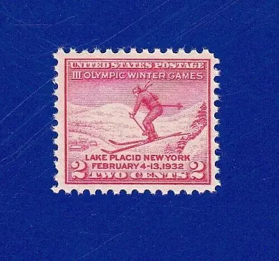 LAKE PLACID 3RD OLYMPIC WINTER GAMES SNOW SKI RED UNUSED 2ct  SINGLE POSTAGE MNH • £1.25