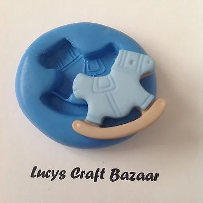 Silicone Mould New Baby Shower Rocking Horse Sugarpaste Cupcake Pop Topper Icing • £2.65