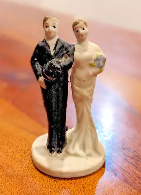 Rare Vintage 1920s Bisque White Wedding Cake Topper Groom Bride • $22