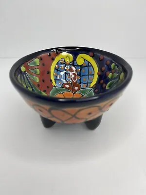 Talavera Hand Painted Mexican Pottery Salsa Bowl Blue & Orange • $19.99