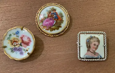 Lot Of 3 Limoge Porcelain Brooches • £32.13
