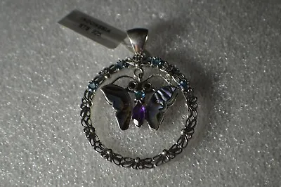 1.35ct Abalone Shell / Multi Gemstone Butterfly Pendant ~ Fine Sterling Silver  • $59.94