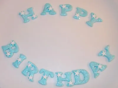 Edible Icing HAPPY BIRTHDAY Glitter Letters Snowflakes Stars FROZEN Cake Toppers • £4.95