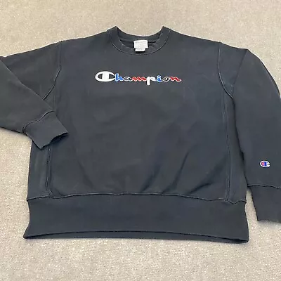 $31.49 • Buy VTG Champion Reverse Crewneck Sweat Shirt Black Embroidered Logo Size L Adult