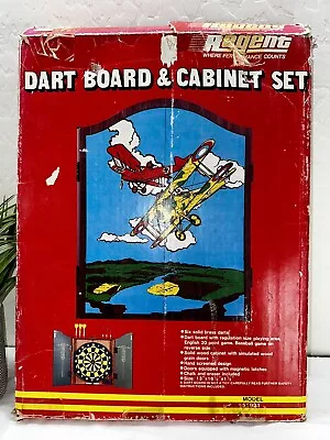 Vintage Regent Airplanes Soft Dart Board Wood Cabinet With Darts And Box • $75