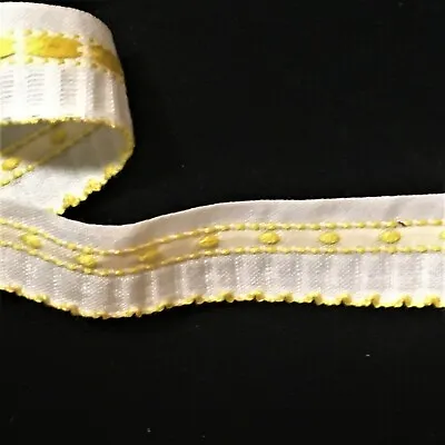 Embroidered Lace Trim Edging Vintage Lace Trim 5/8  White Yellow 7 Yds #MC16 • $11.50