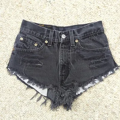 Vintage Levis Shorts Juniors 1 Black 512 Slim Cut Off Destroyed Distressed USA • $18.30