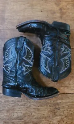 POTRILLOS Black Leather Cowboy Boots Kids Sz 13 MX 19 Stitched Pull On Mexican • $22.99