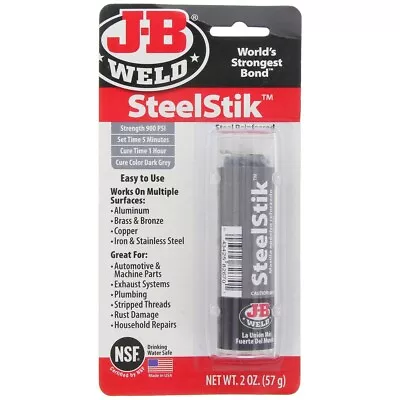 $22.99 • Buy JB Weld SteelStik Epoxy Steel Reinforced Putty Stick 57gr Metal Stik J-B 8267