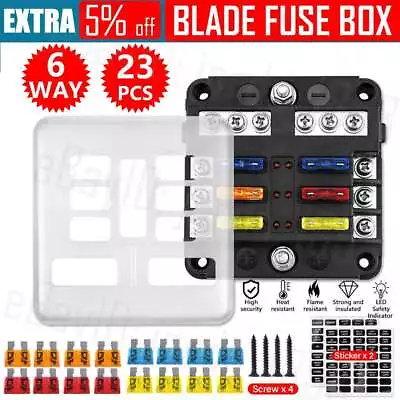 6 Way Fuse Box Blade Auto Block Holder Panel 12V~32V For Car Power Distribution • $13.15