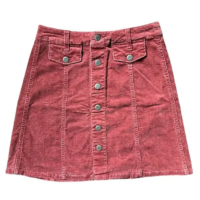 Mossimo Supply Co. Skirt Womens Size 00 Snap Front Corduroy Maroon Stretch Red • $14