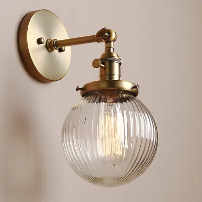 £39.99 • Buy Vintage Industrial Wall Lamp Sconce 5.9  Round Ribbed Glass Shade Light W Switch