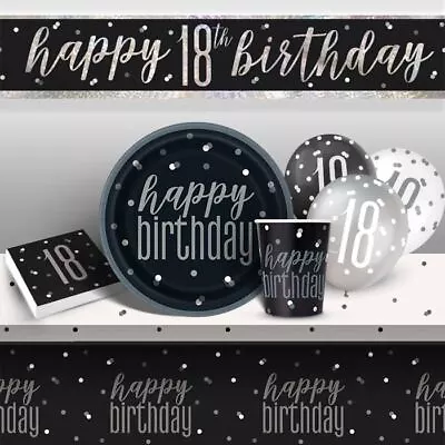 18th Birthday Party Decorations Banners Balloons Supplies Tableware Black Silver • £2.85