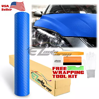 3D Carbon Fiber Sky Blue Matte Textured Car Vinyl Wrap Sticker Decal Sheet DIY • $7.95