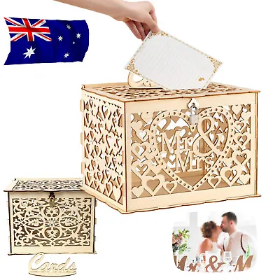 Au Wishing Well Card Box Decorative Wood Carved Wedding Engagement Party Rustic • $18.89