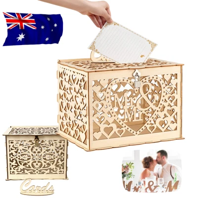 Au Wishing Well Card Box Decorative Wood Carved Wedding Engagement Party Rustic • $18.89