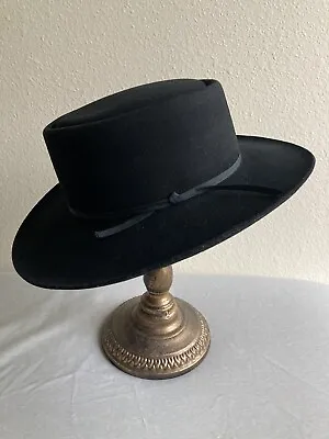 Vtg Eddy Bros Western Style Gambler 100% Wool Cowboy Hat In Black - Size Medium • $40