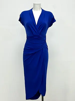 Ex New Look Ruched Wrap Blue Midi Dress Sizes 6 8 10 12 14 16 18 • £19.99