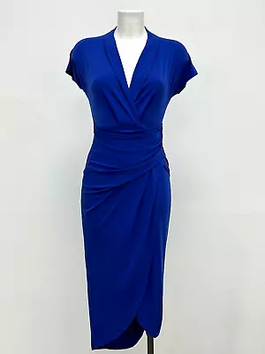 Ex New Look Ruched Wrap Blue Midi Dress Sizes 6 8 10 12 14 16 • £19.99