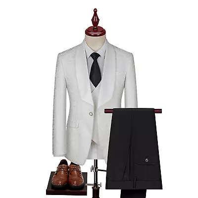 Spring Men's Jacquard Suit 3 Pieces Wedding Groom Suit Set Host Performance Suit • $139.99