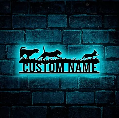 Custom Rabbit Hunting Metal Wall Art LED Light Personalized Hunter Name Sign • $215.99