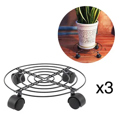 3x 11  Pot Stand Metal Stand Caddy Holder Mover Trolley Plate Plant  Round Wheel • £10.59