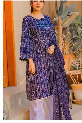 Pakistani Lawn Chunri Blue Suit Shalwar Kameez • £20