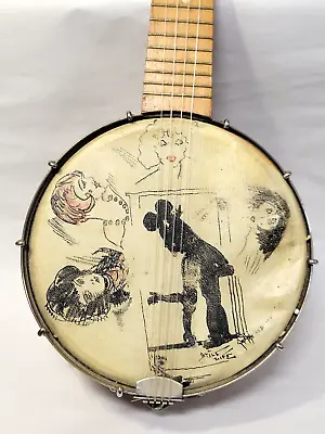 1925 Vintage Painted Folk Art Deco Flapper Girl Gretsch Clarophone Banjo Ukulele • $249