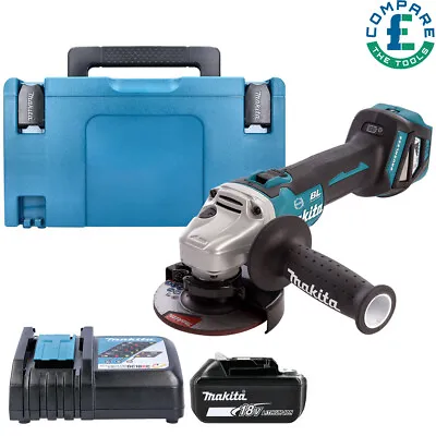Makita DGA463 18V BL Angle Grinder 115mm With 1 X 5.0Ah Battery Charger & Case • £258.98