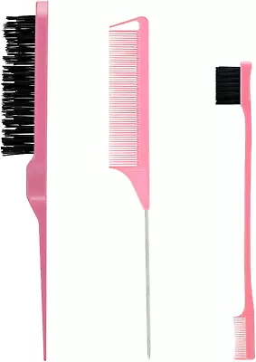 Slick Back Hair Brush Set - (3-Pack) Sturdy Comb Grooming Combs For Women Pink • £5.30