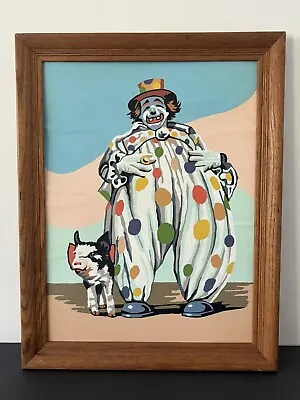 Vtg 60’s Paint By Number Clown Polka Dots With Prize Pig Red Bow Framed 14 X 18 • $37.50